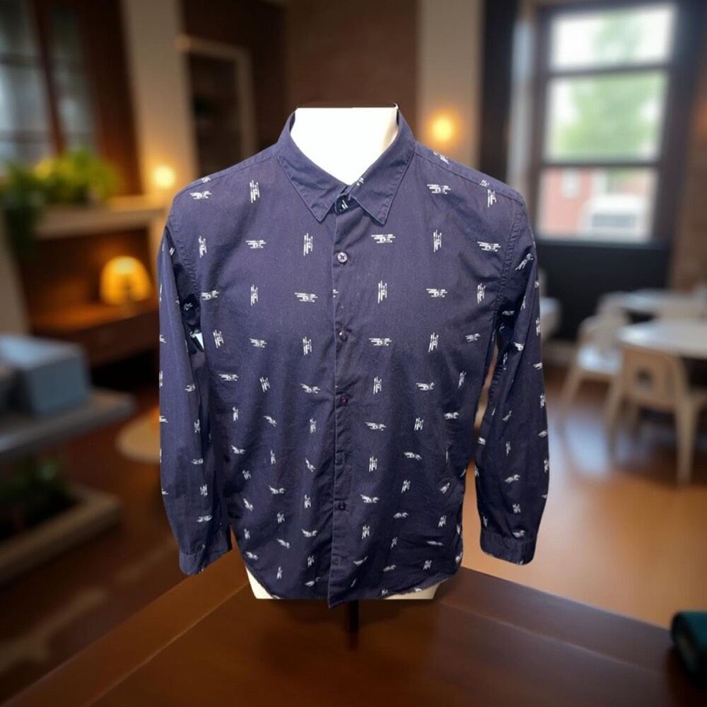 Men’s Armani Jeans Logo Shirt Slim Fit in Fantasia blu Size Medium #46